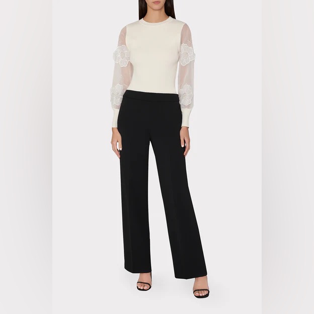 Milly Natia Wide Leg Crepe Pants Size 10 Black Mid Rise Dress Work Nwt